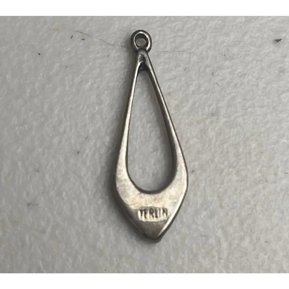 Vintage Teardrop Sterling Silver Turquoise Style Inlay Dangle Earrings NO HOOK